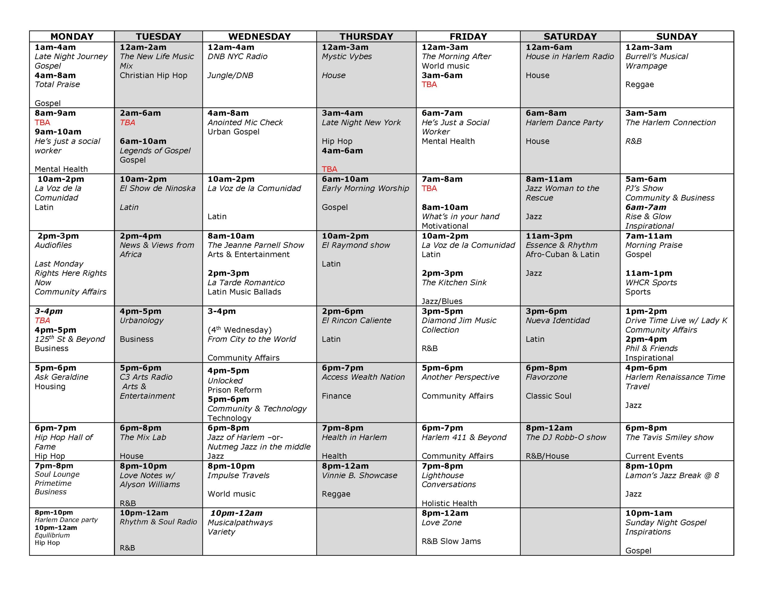 WHCR Show Grid